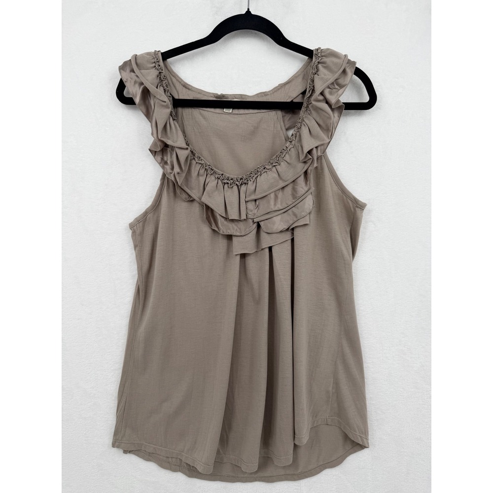 Bordeaux Ruffle Neck Silk Trim Tank Top Taupe Brown Large Y2K Indie Feminine